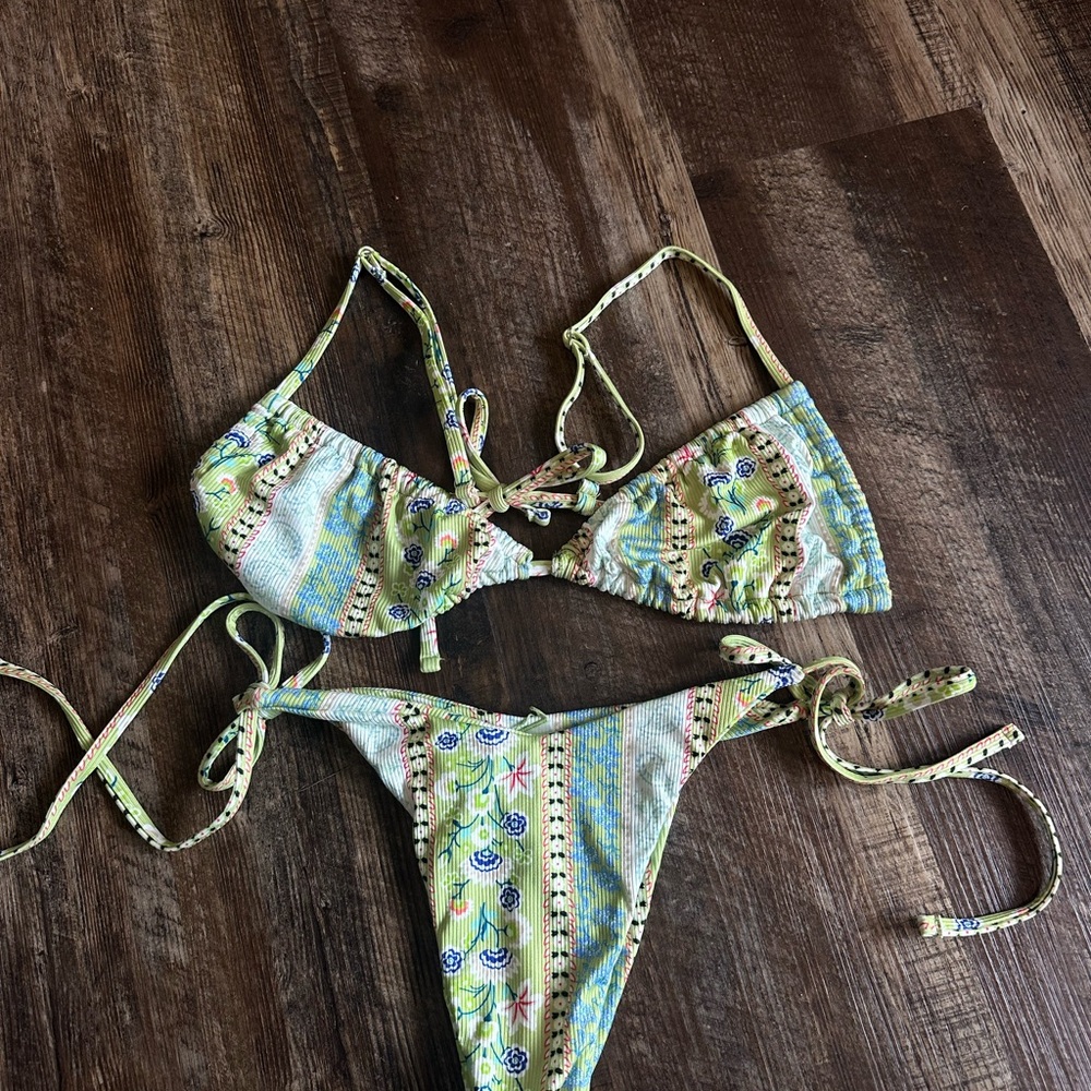 Floral Bikini Set with Stripes